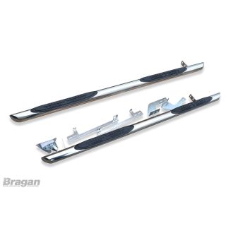 Side Bar Pair Tapered Ends - 3" + Step Pads For Ford Transit Tourneo Custom LWB 2013 - 2018