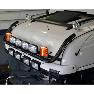 Black Stainless Steel Roof Bar + LEDs + Spots + Amber Lens Beacons For MAN TGL TGM High Truck