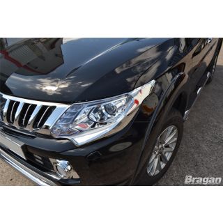 Chrome Head Light Trim 2-Pcs Set For Mitsubishi L200 Triton Strada 2015-2019