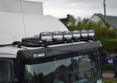 To Fit Mercedes Arocs Classic Cab Roof Light Bar A + Flush LEDs + Jumbo Spots x4 + Clear Lens Beacon x2 - BLACK