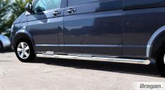 To Fit 2004 - 2015 Volkswagen Transporter T5 / Caravelle SWB Side Bars + Step Pads + Amber LEDs x10