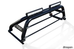 Sport Roll Bar + LEDs + Brake Light + Rollback Tonneau Cover For Isuzu D Max Rodeo 2012 - 2016 - BLACK