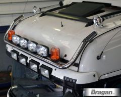 To Fit Pre 2009 Scania P, G, R Series Topline Roof Light Bar + Slim LEDs + Jumbo Spots x4 + Amber Lens Beacon x2