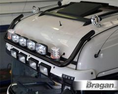 To Fit Mercedes Actros MP4 Big Space Black Roof Bar + Flush LEDs + Jumbo Spots x4 + Clear Lens Beacon x2 - TYPE B