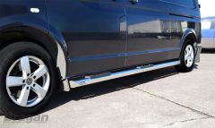 To Fit 2015+ Volkswagen T6 Transporter / Caravelle SWB Side Bars + Step Pads + White LEDs
