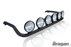 To Fit 2012+ Mercedes Actros MP4 Big Space Cab Front Roof Light Bar Black Steel + Round Spot Lamps