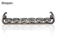 To Fit Pre 2009 Scania P, G, R Series Topline Roof Light Bar + Flush LEDs + Jumbo Spots x6 + Clear Lens Beacon x2