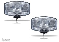 2x 24v 9.5" Jumbo Oval Black ABS Spot Lamp + LED Park Bulb