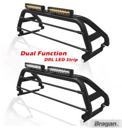 Sport Roll Bar + LEDs + Brake Light + 17" Night Blazer LED Light Bars x2 + Rollback Tonneau Cover For Isuzu D-Max / Rodeo 2012 - 2016 - BLACK