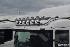 To Fit Pre 2009 Scania P, G, R, Series Standard Sleeper Cab Roof Light Bar + Flush LEDs + Round Black Spots