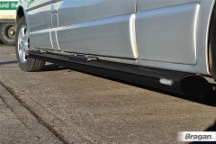 Side Bars - BLACK + Step Pads + LEDs x4 For Ford Transit MK7 LWB 2007 - 2014