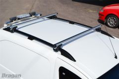 To Fit 2014+ Ford Transit / Tourneo Courier Black Roof Rails + Silver Cross Bars