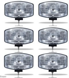 6x 12v 9.5" Jumbo Oval Black ABS Spot Lamp + LED Park Bulb