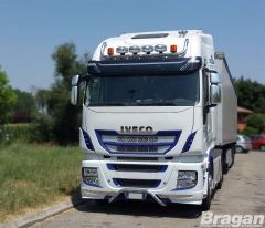 To Fit Iveco Stralis Cube + Hi-Way Active Space Time Stainless Roof Light Bar + Slim LEDs + Jumbo Spots x4 + Amber Lens Beacon x2