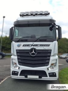To FIt 2012+ Mercedes Actros MP4 Giga Space Roof Bar + Jumbo Spots x6 + Amber Lens Beacon x2 - BLACK