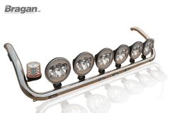 To Fit Scania 4 Series Topline Roof Bar + Flush LEDs + 9" Round Spots x6 + Clear Beacon x2