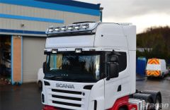 To Fit Scania 4 Series Topline Cab Stainless Roof Light Bar + Slim LEDs + Rectangle Spots