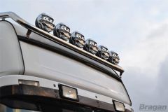 To Fit 2012+ Mercedes Actros MP4 Stream Space Cab Roof Light Bar + Slim LEDs + Round Black Spots