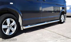 To Fit 2004 - 2015 Volkswagen Transporter T5 / Caravelle LWB Side Bars + Step Pads + Amber LEDs