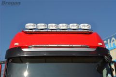 To Fit 2012+ Mercedes Actros MP4 Stream Space Cab Roof Light Bar + Slim LEDs + Jumbo Spots x4 + Amber Lens Beacons
