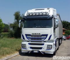 To Fit Iveco Stralis Active Space Time Stainless Roof Light Bar + Slim LEDs + Jumbo Spots x4 + Amber Lens Beacon x2