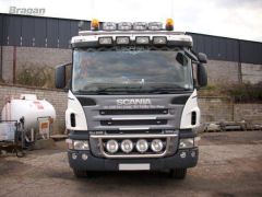 To Fit Pre 2009 Scania P, G, R, Series Low / Day Roof Light Bar + Jumbo Spots x4 + Amber Lens Beacon x2 + Air Horns x2