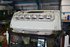 To Fit DAF XF 105 SuperSpace Cab Stainless Roof Light Bar + Slim LEDs + Jumbo Spots x4 + Clear Lens Beacon x2 - TYPE C