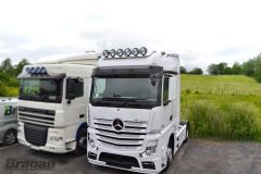 To Fit 2012+ Mercedes Actros MP4 Giga Space Roof Light Bar + Slim LEDs + Round Black Spots