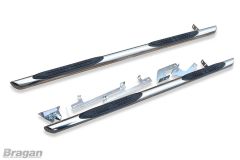 Side Bars Tapered Ends + Step Pads x4 For Volkswagen Crafter LWB / ELWB 2006 - 2014 
