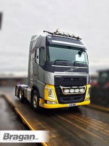Roof Light Bar - BLACK + LEDs + Jumbo Spots + Clear Beacons For Volvo FMX 2013 - 2021 Day / Standard Low Cab