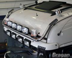 To Fit Pre 2009 Scania P, G, R Series Topline Roof Light Bar + Slim LEDs + Jumbo Spots x4 + Clear Lens Beacon x2