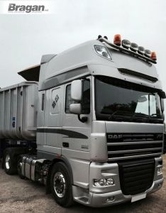 To Fit DAF XF 105 SuperSpace Cab Stainless Roof Light Bar + Slim LEDs + Jumbo Spots x4 + Amber Lens Beacon x2 - TYPE B