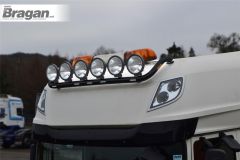 To Fit 2009+ Scania P, G, R, 6 Series Standard Sleeper Roof Light Bar + Flush LEDs + Round Black Spots - BLACK
