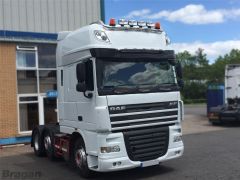 To Fit DAF XF 105 SuperSpace Cab Stainless Roof Light Bar + Slim LEDs + Jumbo Spots x4 + Amber Lens Beacon x2 - TYPE C
