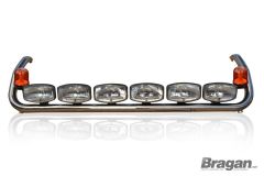 To Fit Scania 4 Series Topline Cab Stainless Roof Light Bar + Jumbo Spots x6 + Amber Lens Beacon x2