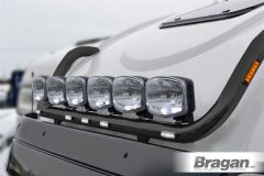 Roof Light Bar + Flush LEDs + Jumbo Oval Spots x4 + Clear Lens Beacon x2 For Iveco Stralis Active Space Time Stainless - BLACK