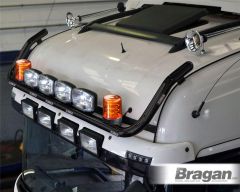 Roof Bar - BLACK + Flush LEDs + Jumbo Spots + Amber Lens Beacon For Mercedes Actros MP5 19+ Giga Space
