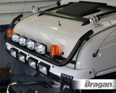 To Fit MAN TGA XXL Cab Roof Light Bar Black Steel - Type B + Jumbo LED Spots + Amber Beacons