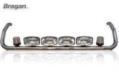 To Fit Scania 4 Series Topline Cab Stainless Roof Light Bar + Flush LEDs + Jumbo LED Spots x4 + Clear Lens Beacon x2