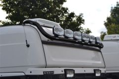 To Fit 2009+ Scania P G R 6 Series Topline Black Roof Bar + Jumbo LED Spots + Flush LEDs + Amber Lens Beacons