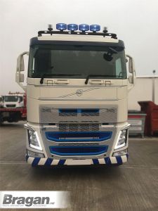 To Fit Volvo FH4 2013 - 2021 Low Cab / Standard Sleeper Roof Bar + Jumbo LED Spots x4 + Flush LEDs x7 + Clear Lens Beacons x2