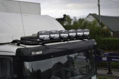 To Fit Scania 4 Series Standard Sleeper Black Steel Roof Light Bar + Flush LEDs + Jumbo LED Spots x4 + Amber Lens Beacons x2 - BLACK