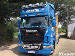 To Fit Pre 2009 Scania P, G, R Series Topline Roof Light Bar + Jumbo LED Spots x6 + Clear Lens Beacon x2